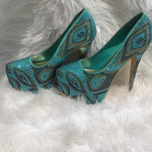 Teal Crystal gem platform heels - Picture 7 of 8